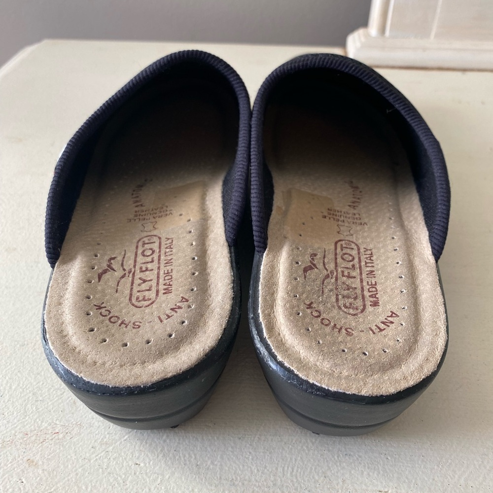 Women’s Fly Flot Italian Knit Black Mesh Slip-on Clogs/Mules - Picture 3 of 5